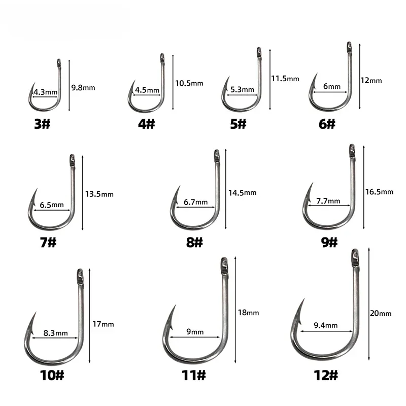 50–1600 Stück/Box Angelhaken, Kohlenstoffstahl, stark, scharf, silberfarben, Kreis-Angelhaken, 3 # -12 # Jig Stacheldraht Pesca Tragbares Ködergerät – Detail 1