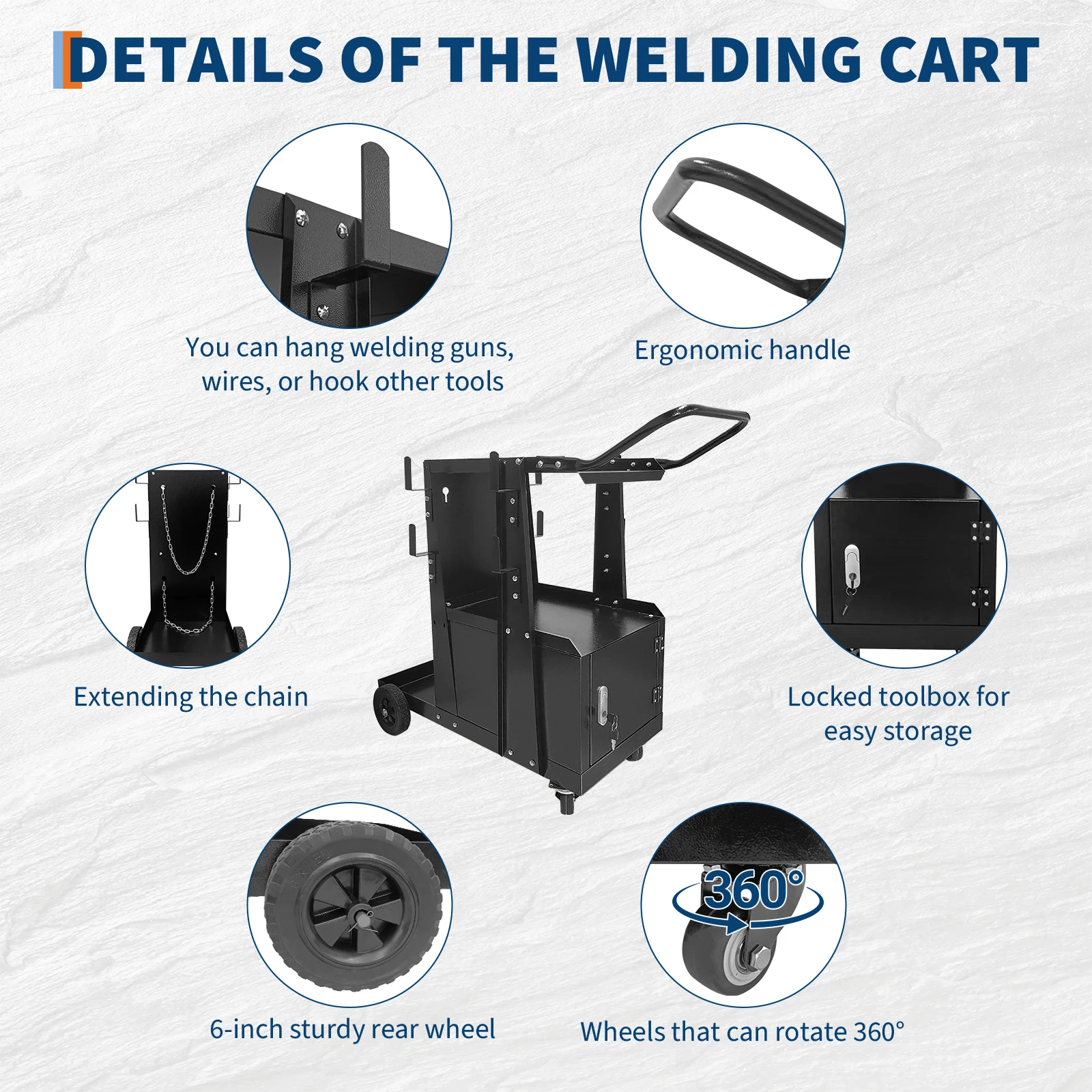 Welding Cart with Lockable Cabinet, 2 Tier Heavy Duty Welder Cart for Mig Welder TIG Welder and Plasma Cutter with 360° Swivel Wheels and Safety Chains, 220 Lbs Capacity view 3