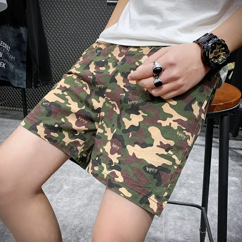 Clássico militar camuflagem impresso shorts lavado camuflagem shorts de algodão puro masculino praia shorts moda casual tático shorts