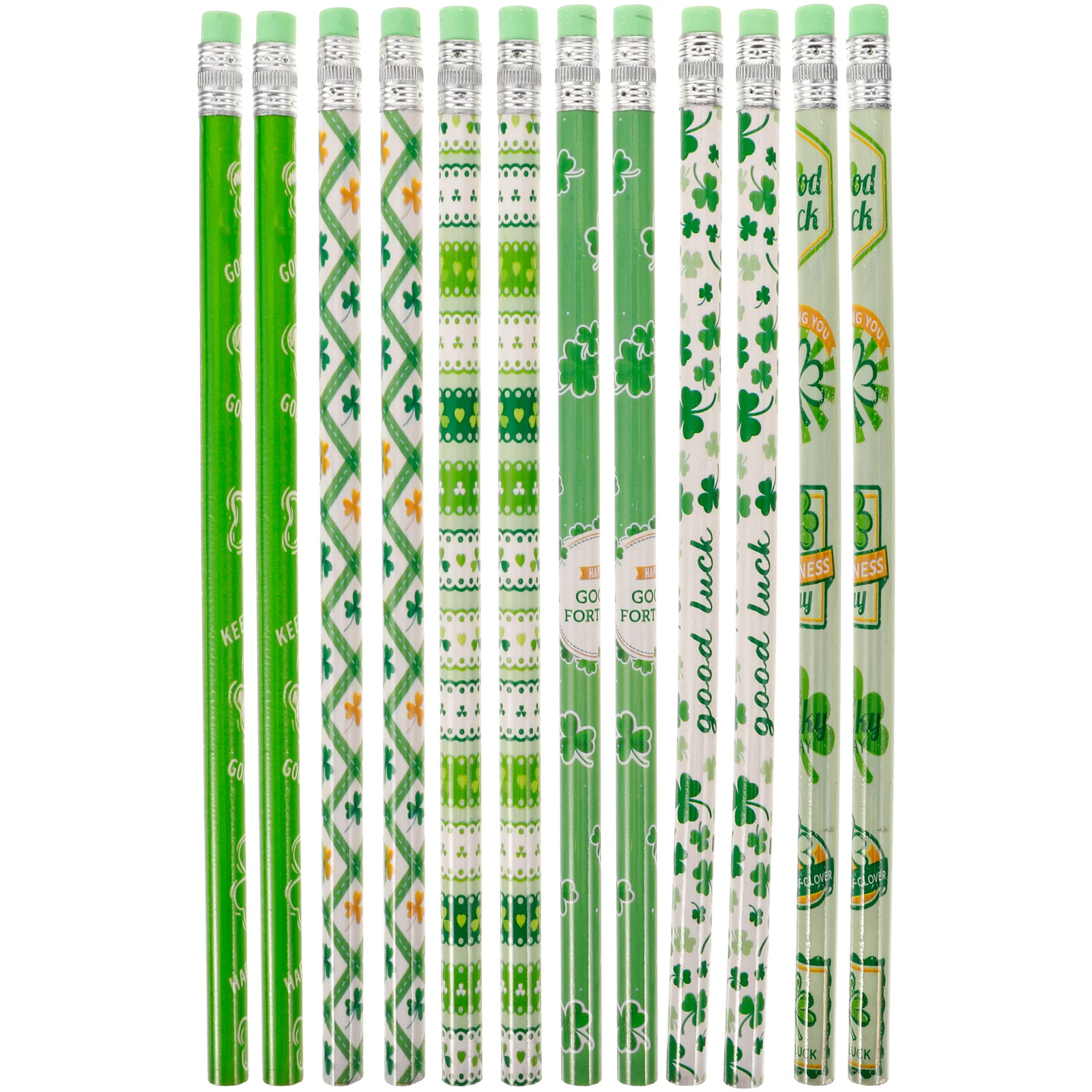 12 Pcs Four Leaf Pencil Pencils for Kids Students Writing Cartoon with Erasers Drawing Wooden Patrick Day Party Decors