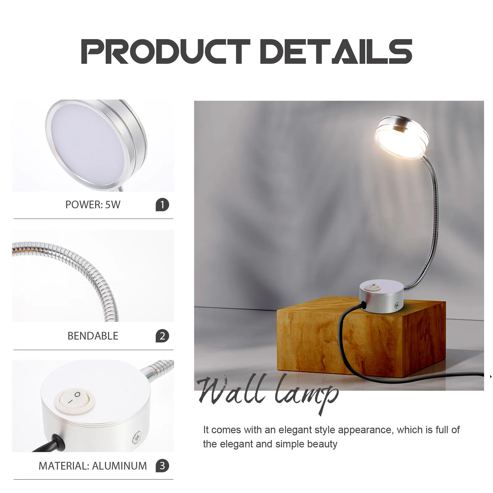 

Светодиодный настенный светильник для чтения, лампа для изголовья кровати с гибкой штангой для спальни, прихожей, кухни, бара, внутреннего освещения