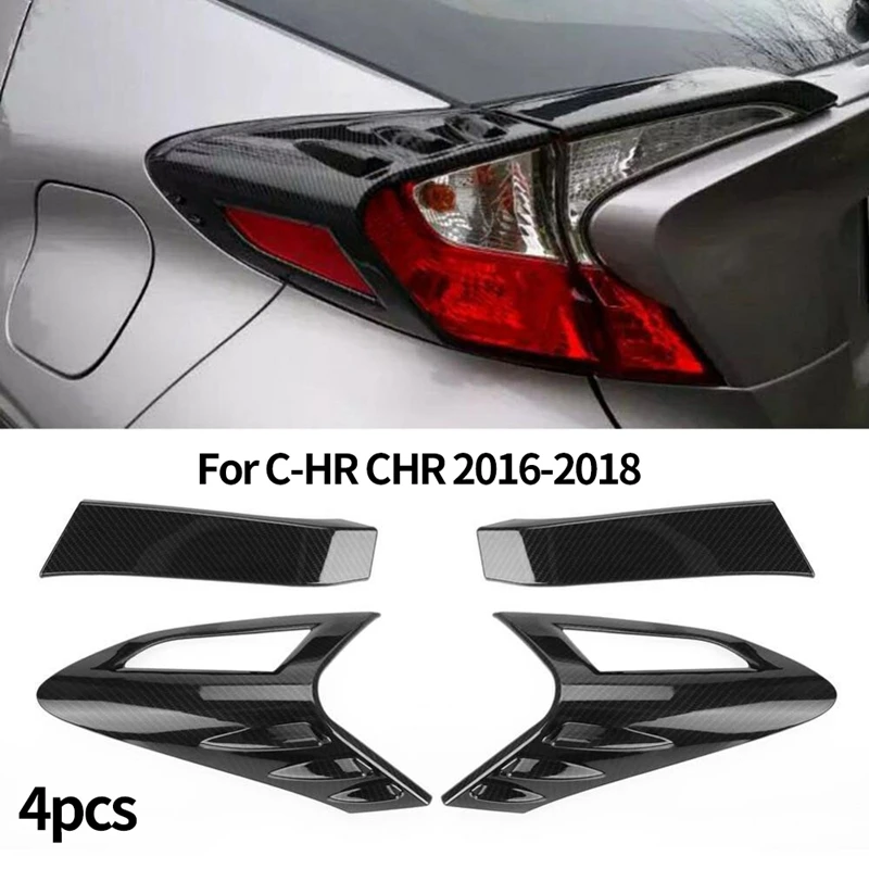 4Pcs Carbon Fiber Style Rear Back Lamp Tail Light Cover Trim For Fit Toyota CHR C-HR 2016-2018