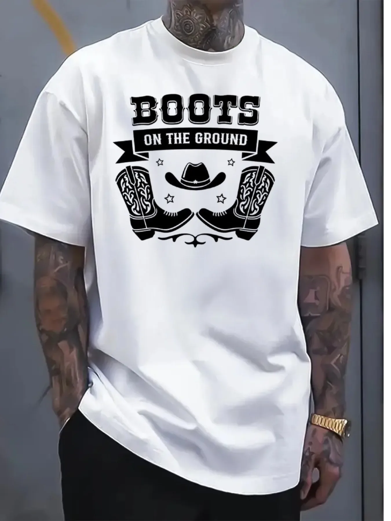 

2025 Cowboy boots cowboy hat doodle print suits Men's Short Sleeve Casual T Shirt 4 16 Inch Machine Wash Lightweight Comfort
