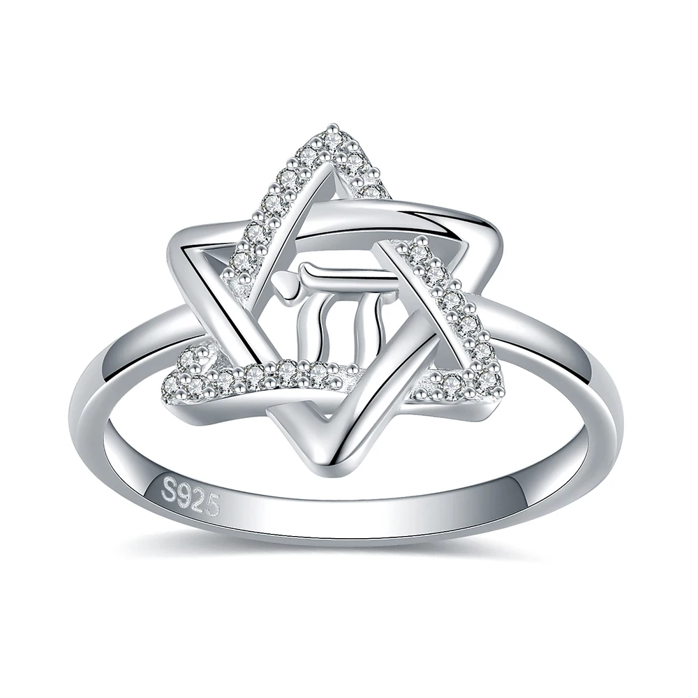 

925 Sterling Silver Jewish Star Of David Rings With White Zircon Birthday Christmas Jewelry Gifts for Women Teen Girls Friends