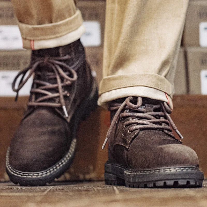

Maden Retro Brown Mid-top Boots Genuine Leather Breathable Casual Shoes for Men Fall and Winter Workwear Versatile Desert Boots