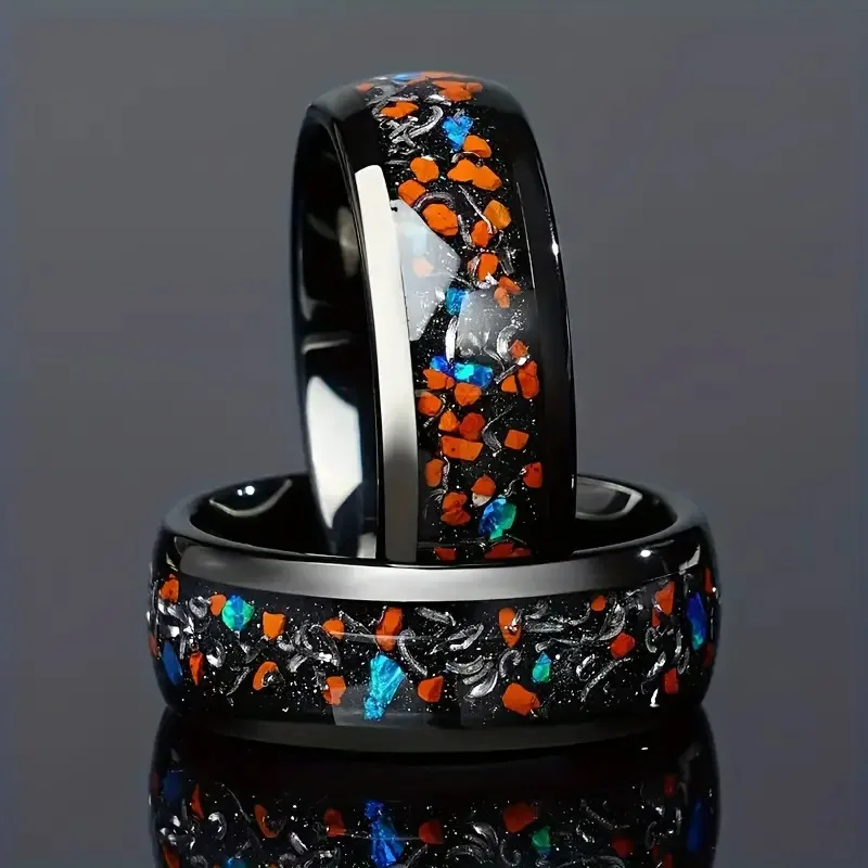 Fashion 8mm Men Stainless Steel Rings Inlay Colorful Abalone Shell Rings For Men Women Wedding Engagement Band Jewelry Gift