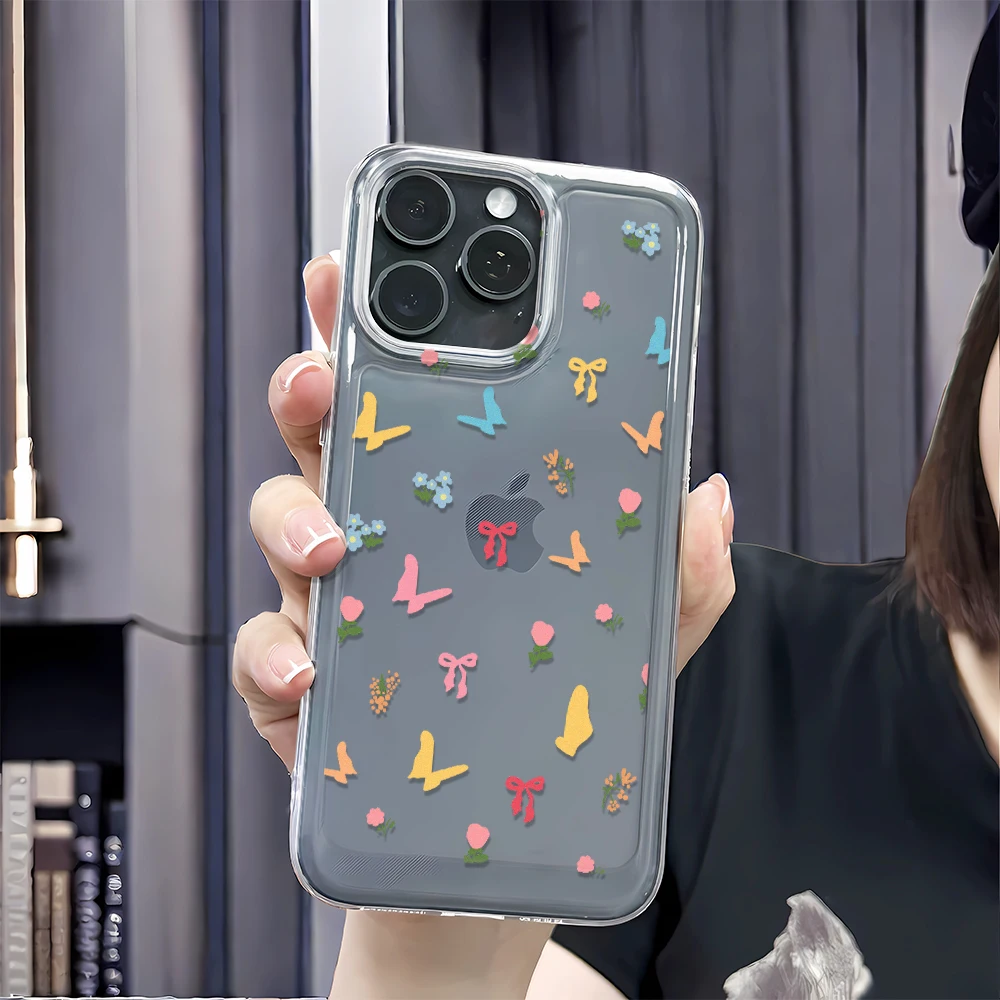 

Для iPhone 16, 15, 14, 13, 12, 11 Pro Max, чехол с милым мультяшным вишневым цветочным принтом, прозрачный чехол для iPhone XS Max XR 7 8 Plus, мягкий чехол