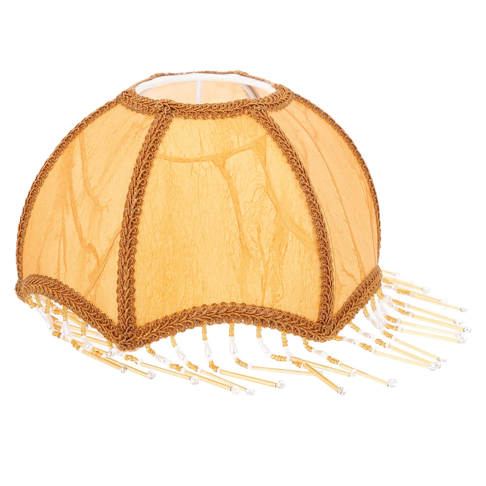 

Umbrella Shaped Lampshade Light Brown Cloth Iron Pvc Table Lamp Shade Vintage Fringe Tassel Design For Home Hotel Decor