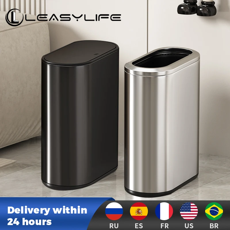 Leasylife-9L Stainless Steel Narrow Trash Can, Oval Design, Luxury Light Bin, Bathroom, Bedroom