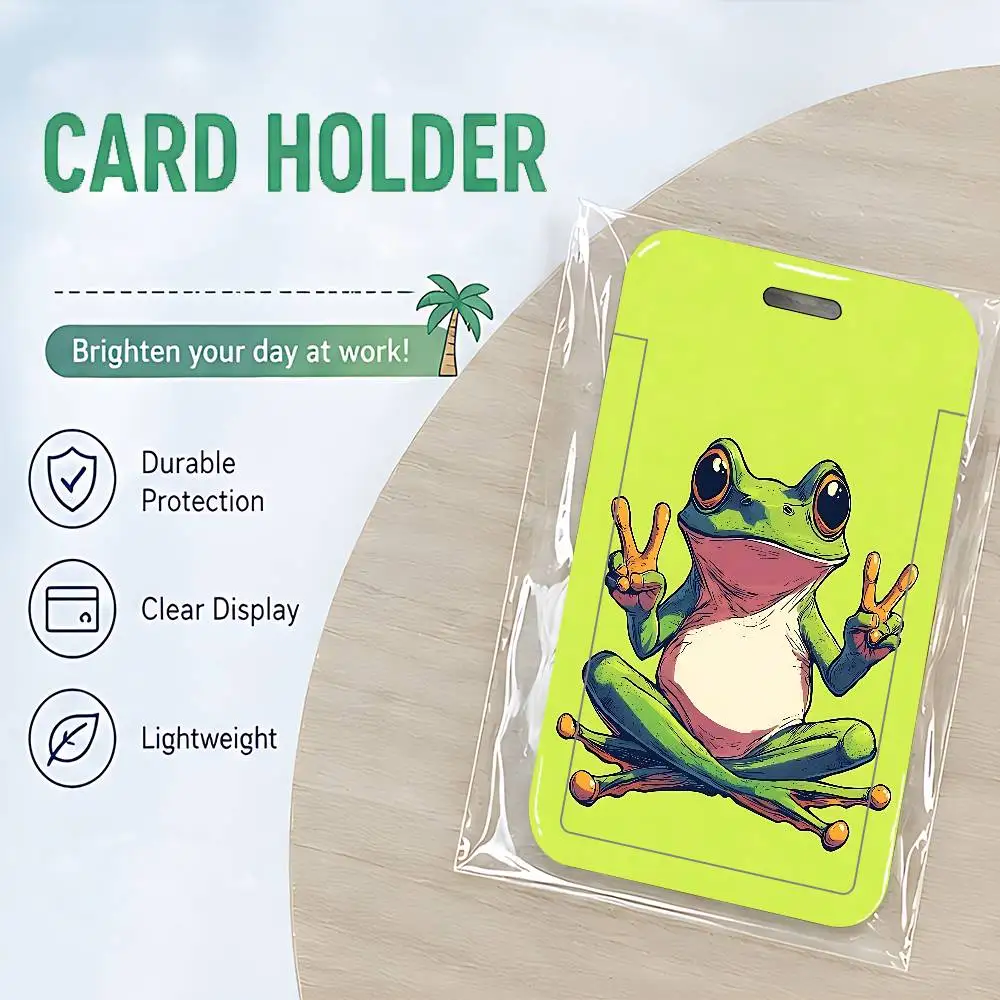 Cute Frog ID Badge Holder With Lanyard Neck Strap For Office School Name Card Credentials Case