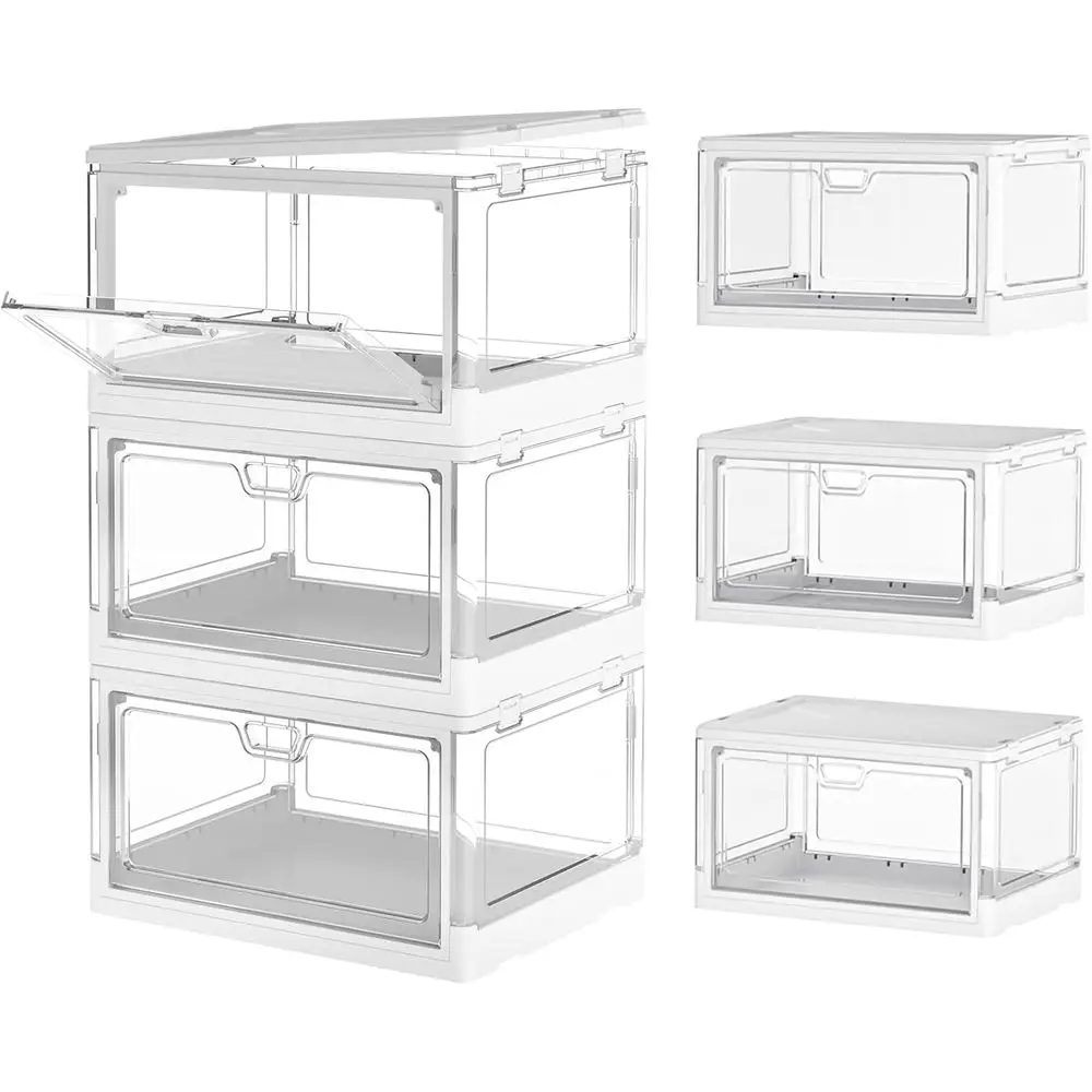 Stackable 23L Plastic Storage Boxes with 3 Lids, Ideal for Bedroom, Living Room, Kitchen - 3 Pack