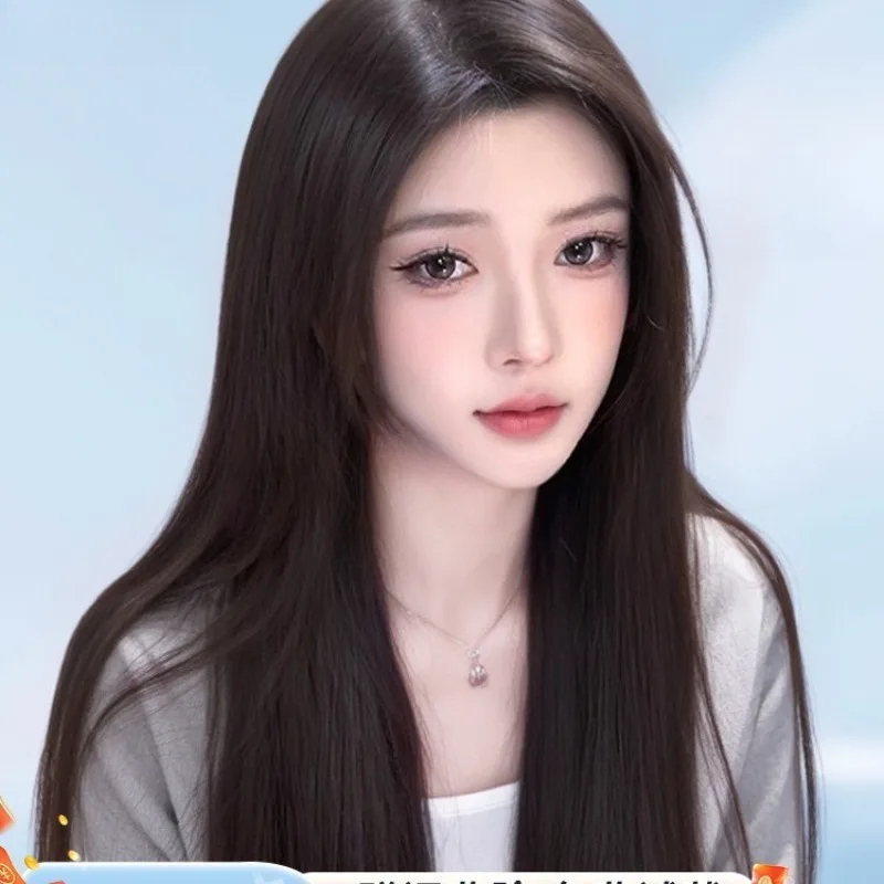 

Wig full head cover female real hair daily black long straight long hair seamless invisible