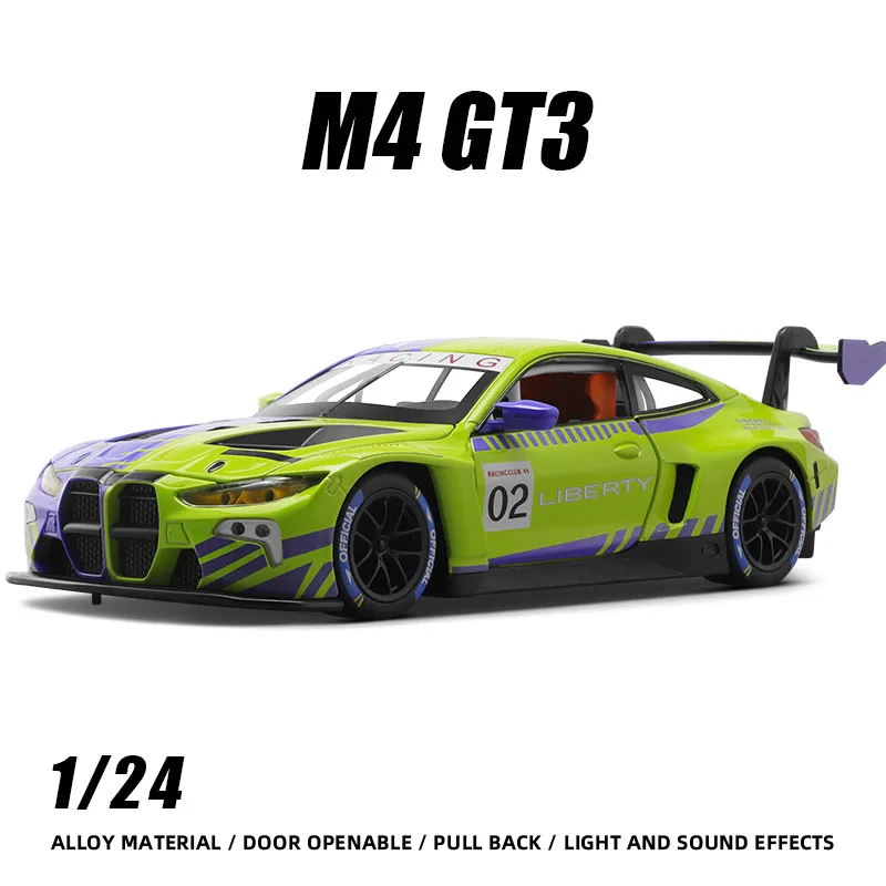 1:24 BMVV M4 GT3 Supercar alloy model Diecasts Metal Graffiti racing Simulation Sound and Light  Collection kids gift