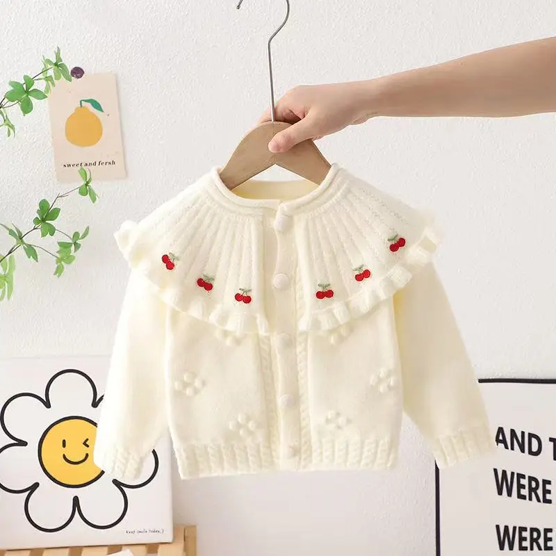 

Kids Girls Sweaters Baby Girl Floral Pattern Knitted Cardigan Autumn Winter Hairball Cotton Tops Children's Coat Clothes 1-6Year