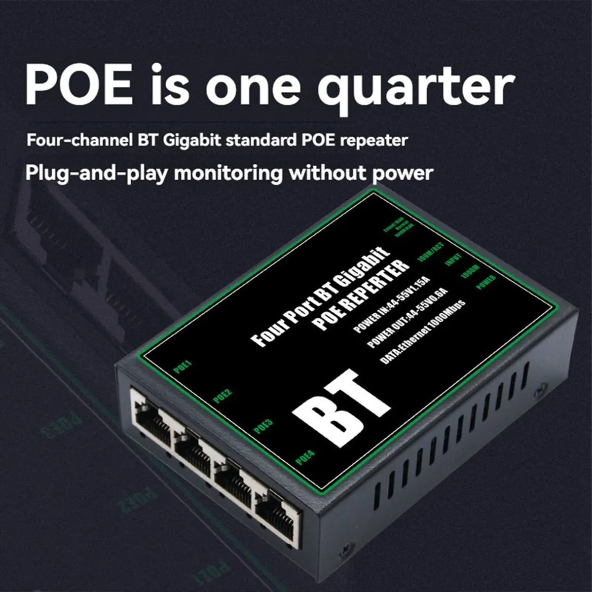 Top Sale 4 Port BT Gigabit POE Extender 100/1000Mbps 1 in 4 Out IEEE802.3 BT Poe Repeater for 48V POE Camera Wierless AP