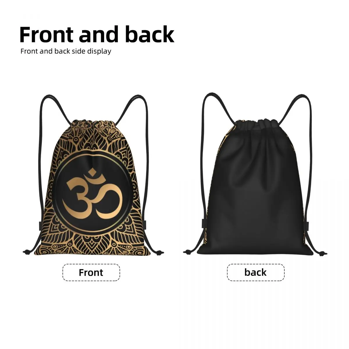 Golden Mandala Buddhism Aum Drawstring Backpack Sports Gym Bag for Women Men Om Yoga Meditation Training Sackpack