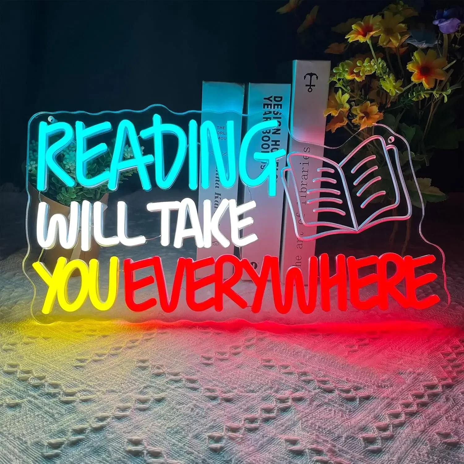 Reading Will Take You Everywhere Neonschild Bücher lesen LED-Neonlicht für Klassenzimmer, Schlafzimmer, Buchhandlung, Bibliothek, Museum, Wanddekoration