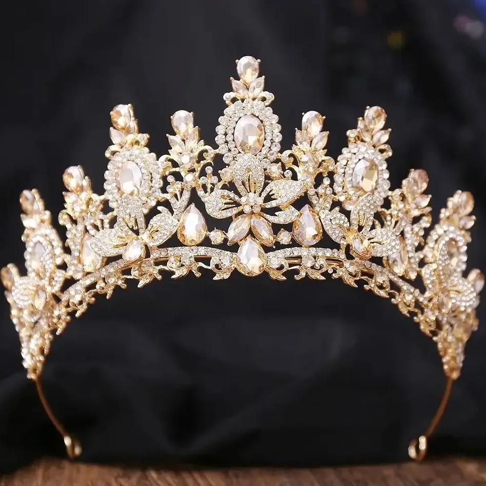 ديزي الباروك الفاخرة ارتفع الأحمر كريستال تيارا تاج للنساء حفل زفاف جديد أنيق الزفاف العروس زهرة تاج إكسسوارات الشعر