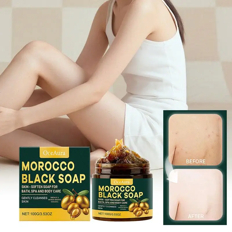 Moroccan Black Soap Body Moisturizing Brighten Skin Smoothing Soap Deep Cleaning Remove Dead Skin Cells Gentle Care Bath Soap