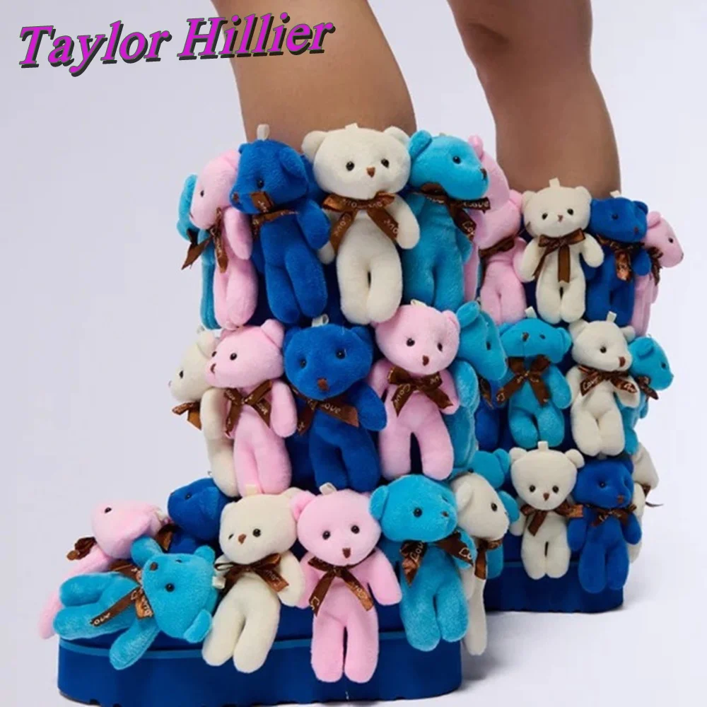 Cute Multi Dolls Boots Round Toe Fashion Height Increasing Mid-Calf Blue Women Dress Party Shoes 2024 Autumn Winter New Arrival