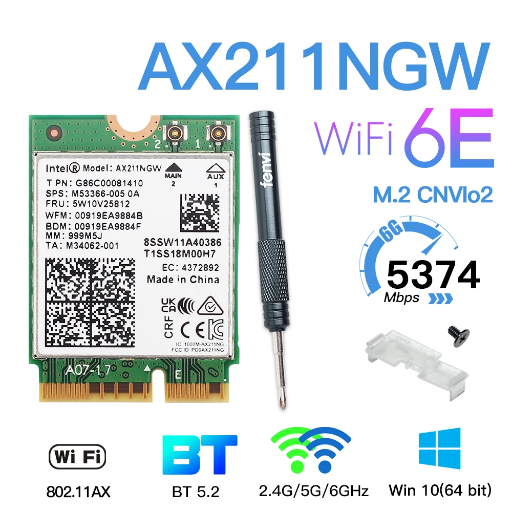 WiFi 6E Intel AX211A/AX201/9560 CNVIo2 M.2 Wi-Fi Slot Tri-Band With Bluetooth 5.2 Network Wireless Adapter For Win10 PC/Laptop