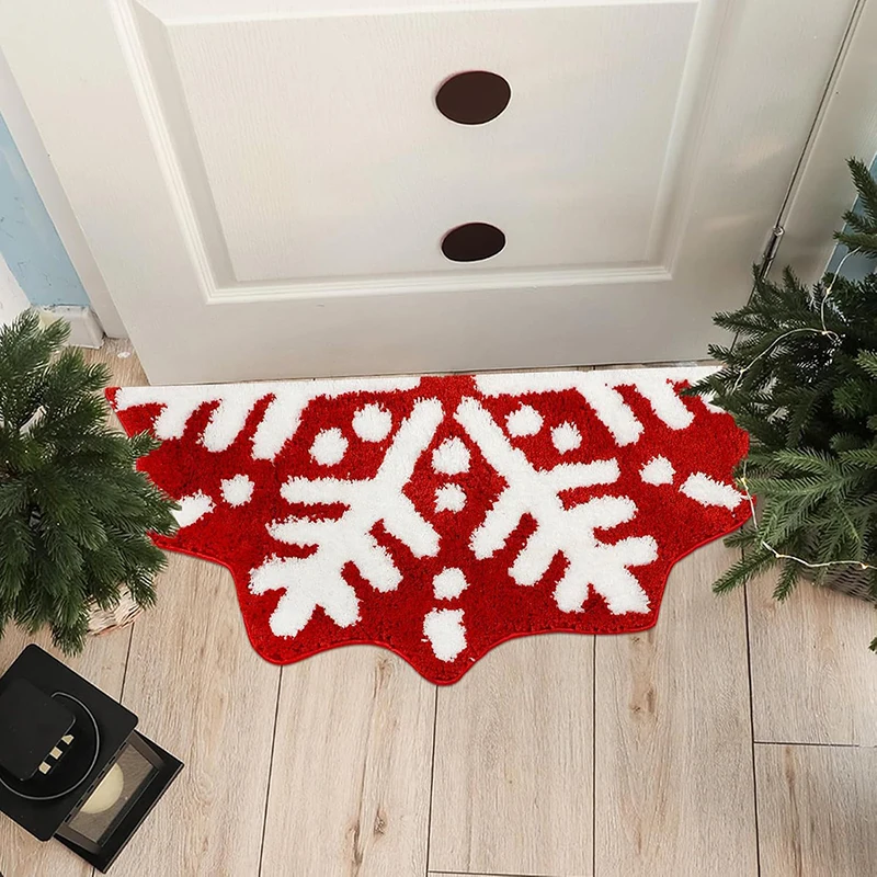 Christmas Snowflake Xams Tree Flocked Carpet Winter Non-Slip Bathroom Mat Home Decor Welcome Doormat