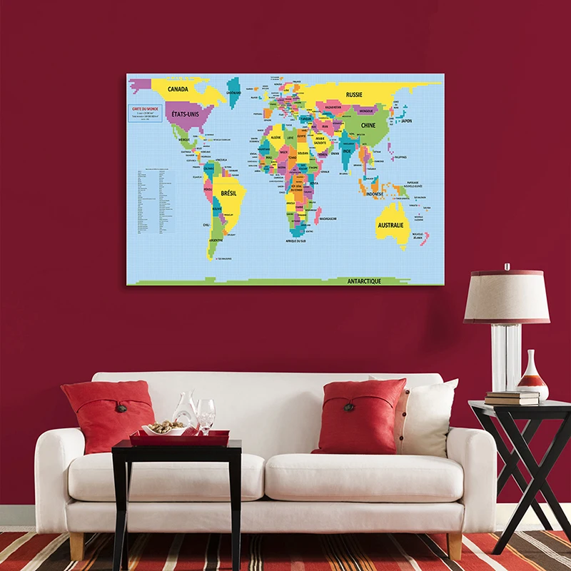 

In French The World Map 225*150cm Decorative Poster Non-woven Canvas Painting Wall Home Decoration Children School Supplies