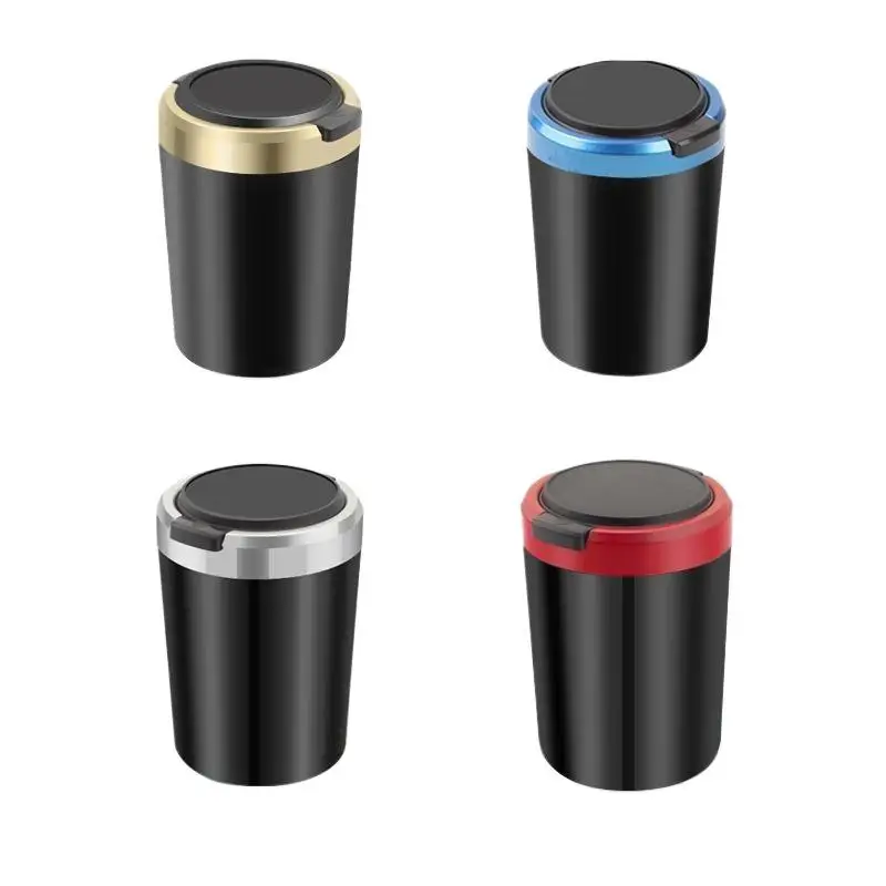 Car Ashtray Universal Fit Flame Retardant Alloy Liner One Touch LED Lid for Car Home Desk Decoration