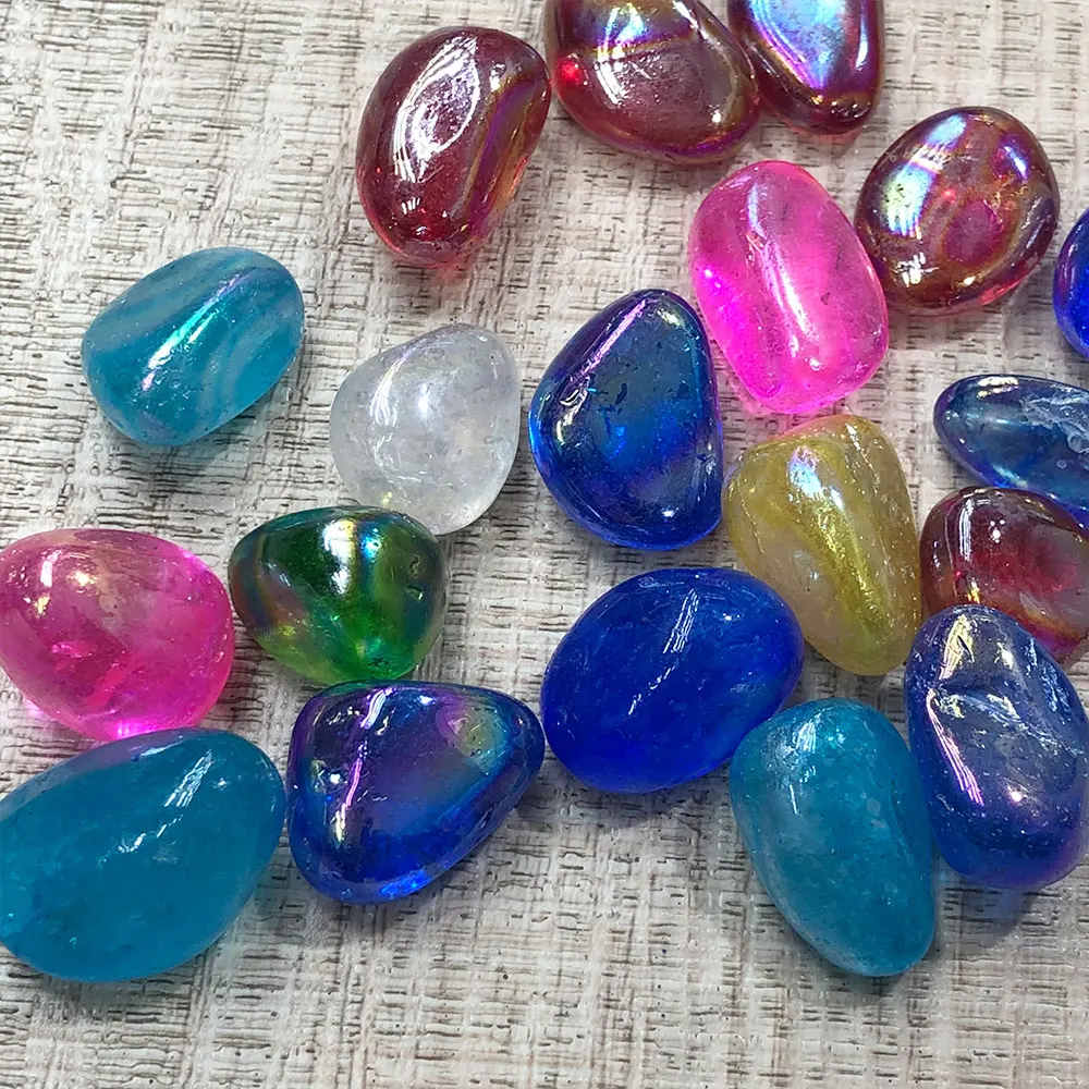 Natural Stone Crystals Titanium Aura Electroplated Quartz Crystal Tumbled Stones Mixed Healing Minerals Home Decoration Reiki