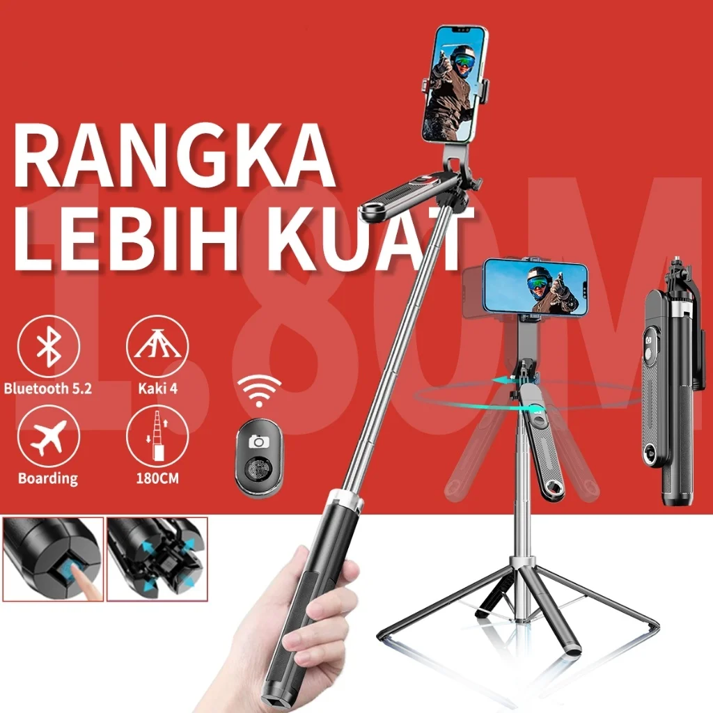 

Smartphone Selfie Stick Tripod 1.8M Bluetooth Selfie Stick 360° Rotation Phone Stand with 1/4 Adapter for Selfie/Live Broadcast