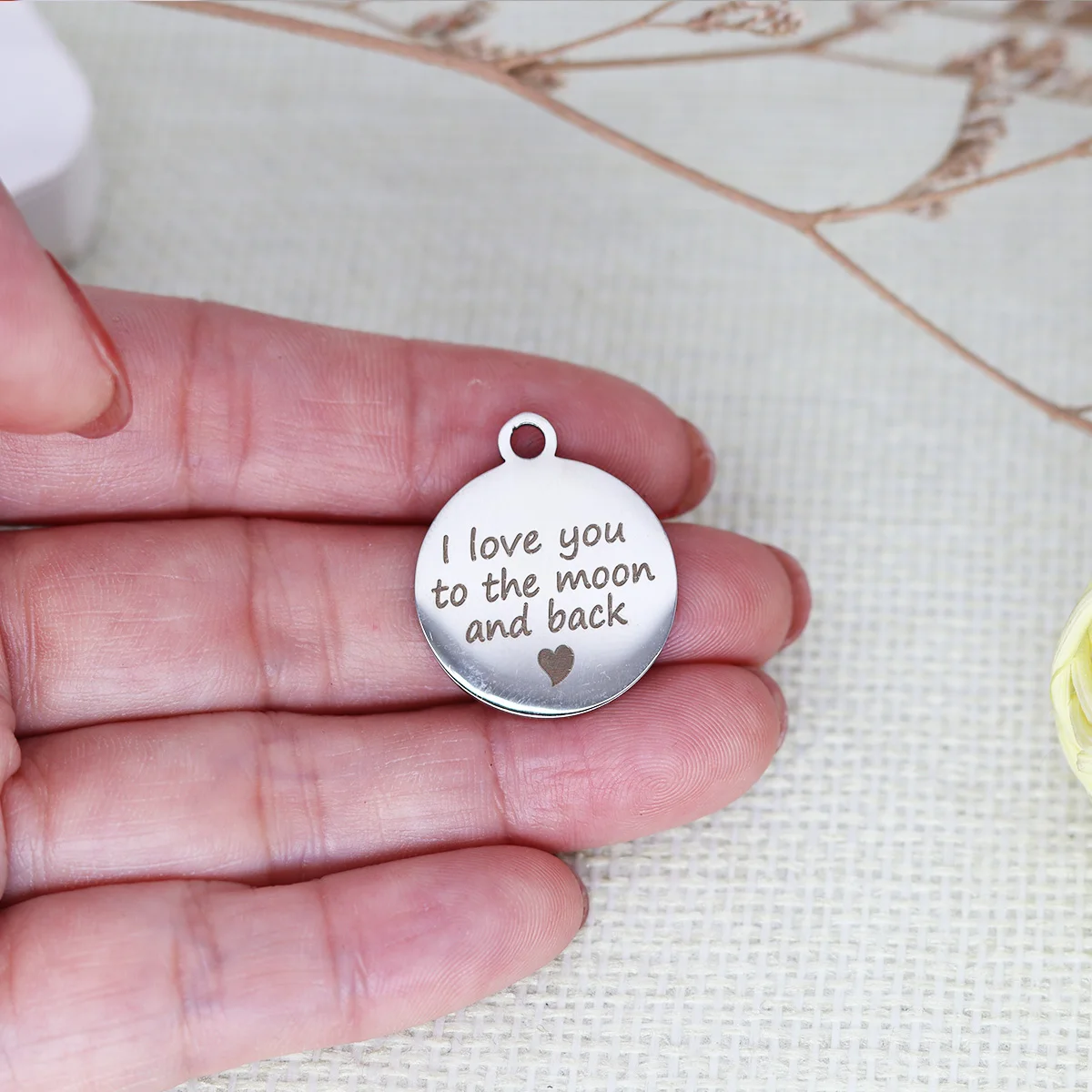 3pcs/Lot Laser Engraved Word I Love You To The Moon and Back Stainless Steel Charm Confession of Love Gift  for Jewelry Making