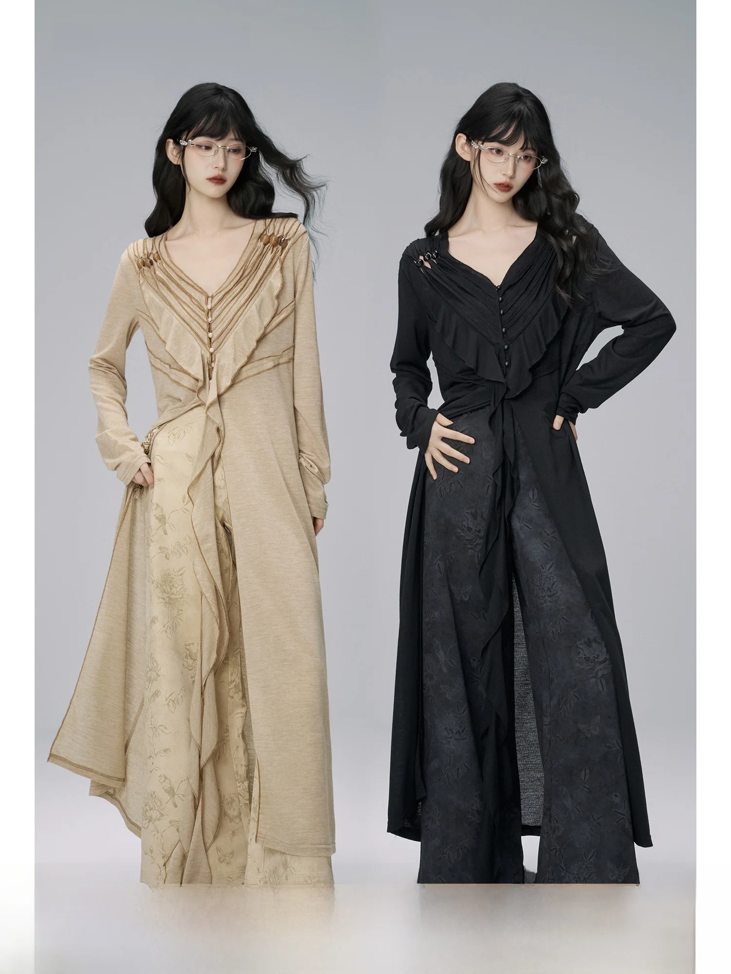 

ХЛОПКОВЫЙ платье с v-образным вырезом и принтом, осенний новый женский модный комплект с цветочным принтом, традиционная верхняя одежда для взрослых и женщин