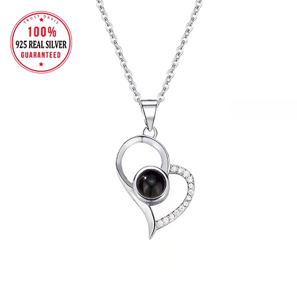 S925 Sterling Silver Custom Color Picture Projection Necklace Heart Pendant For Mom Girlfriend Valentine Birthday Romantic Gifts view 3