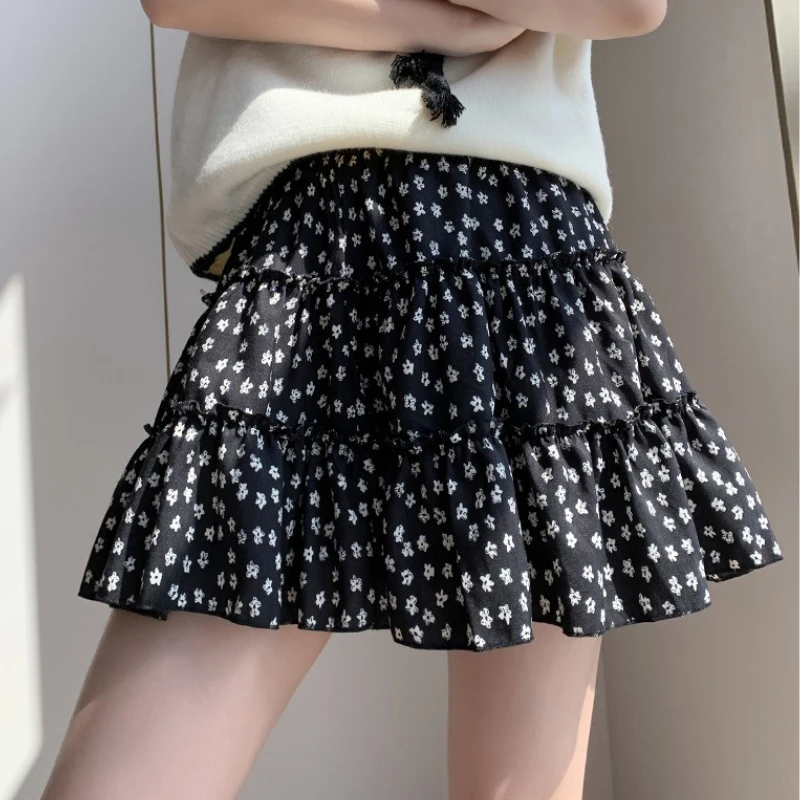 

Women Floral Print Half Skirt Summer 2025 Elegant Versatile A- Line Fluffy Cake Short Skirt Sweet Chiffon Short Skirt