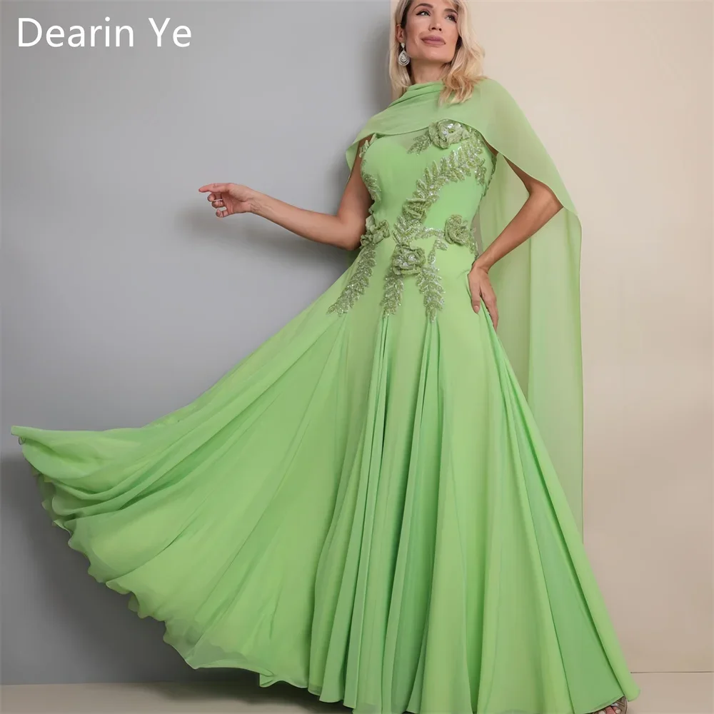 Vestido Formal personalizado para graduación, joya Dearin, corte en A, largo hasta el suelo, estola plegable, vestidos para ocasiones a medida, vestido de noche de Arabia Saudita