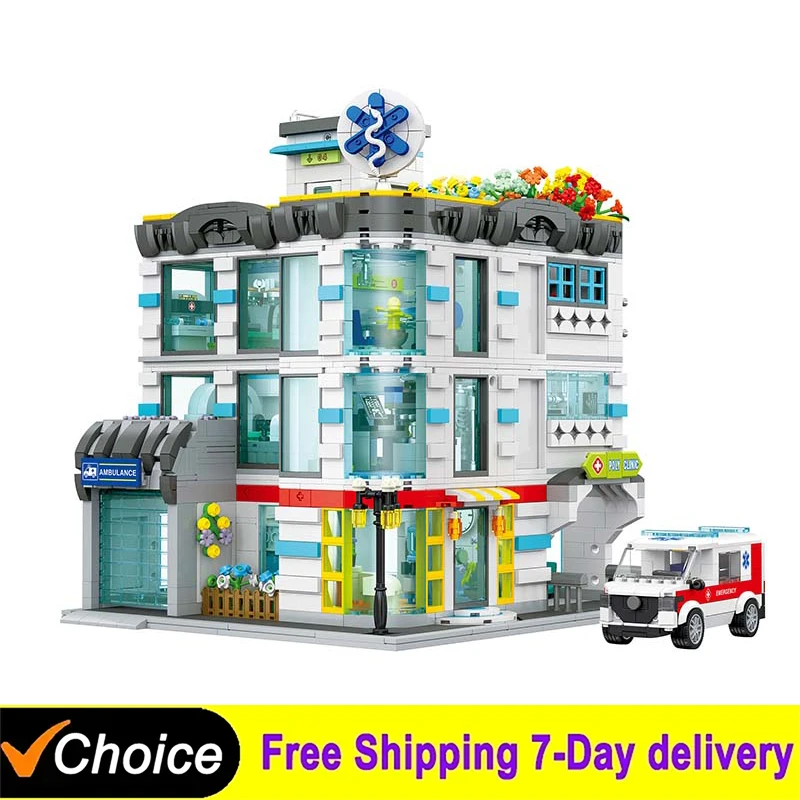 

New 2866Pcs City General Hospital Toy Building Set with LED Lighting Architecture Modular Block Assembly Model Kit Adults Gift