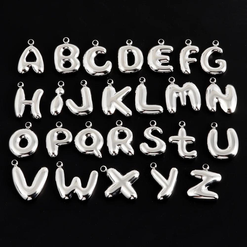 5pcs Small Stainless Steel Balloon Letters Pendants For Jewelry Making Supplies Silver Color Charm Handmade Necklace Accessories