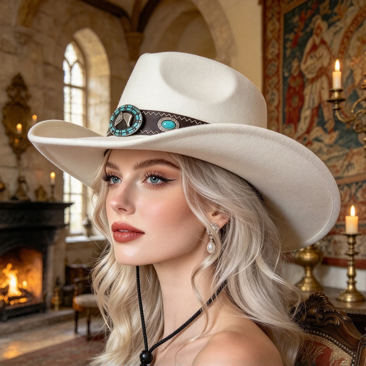 Adult Felt Cowgirl Hat Wide Brim Western Hat Casual Jazz Cap with Belt