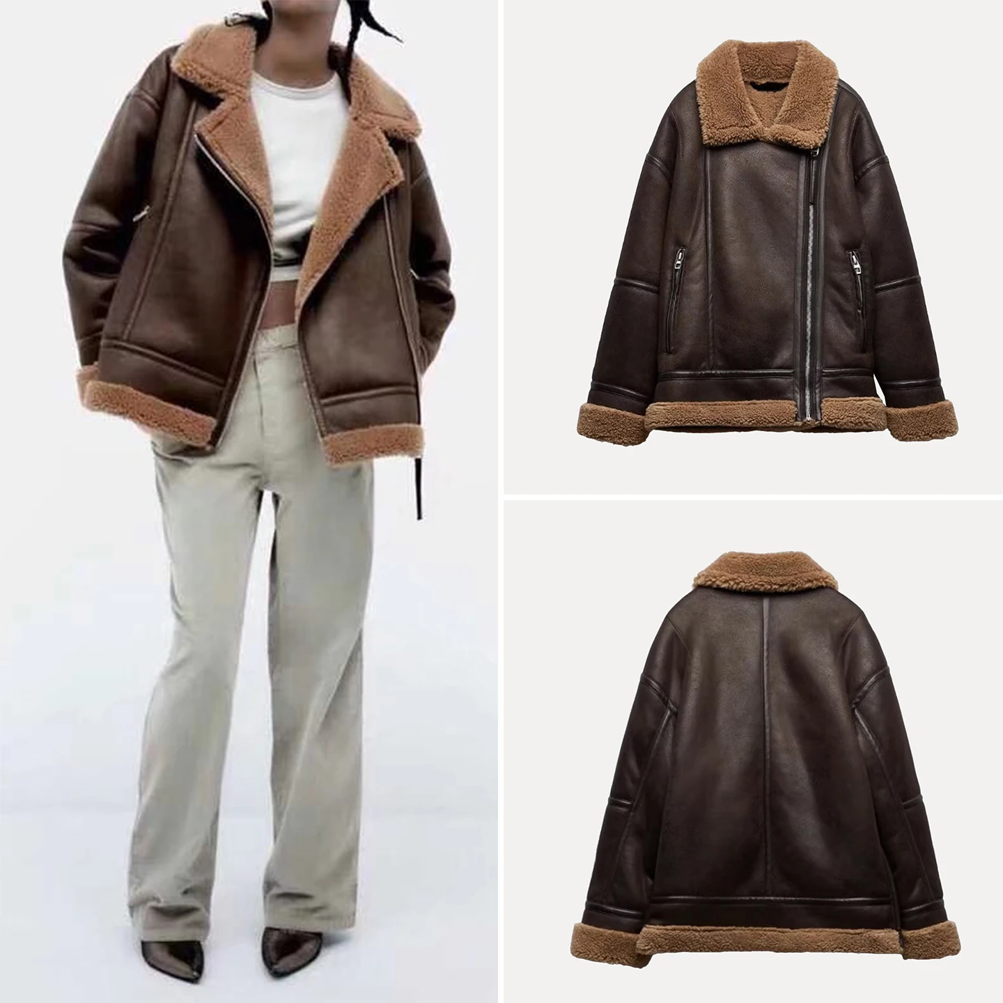 

Z Женская мотоциклетная двусторонняя верхняя одежда Jaet, длинная застежка-молния све, обычная длина, осень 2021.