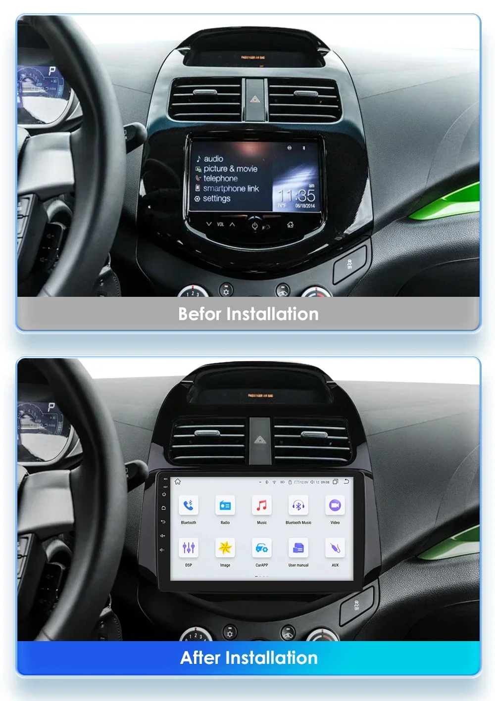 Carplay Android Auto Car Radio for Chevrolet Spark Beat Matiz Creative M300 Car Intelligent System Audio Navi GPS Autoradio 7862