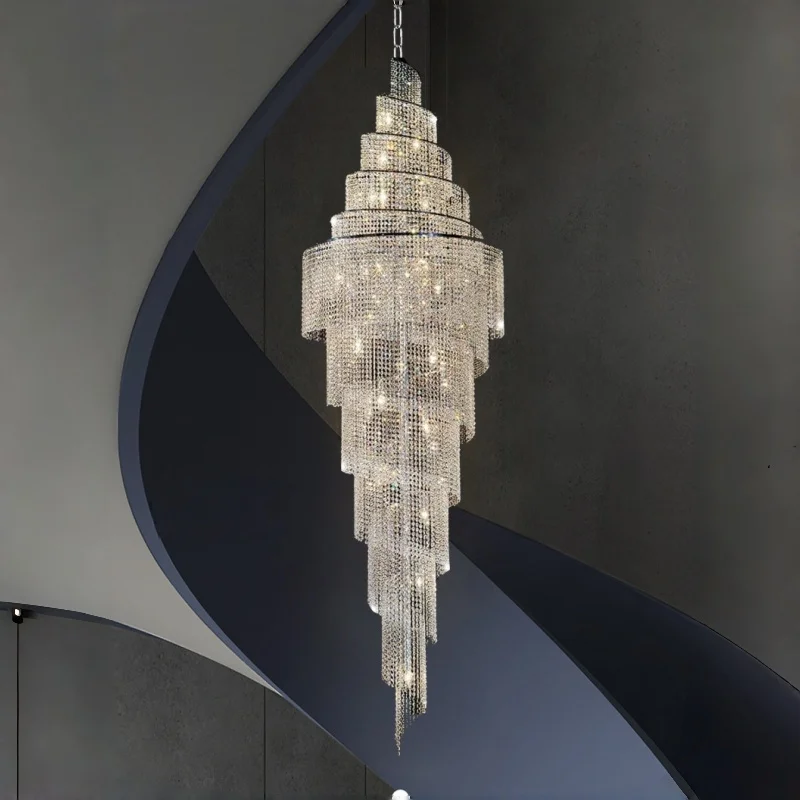 Large Spiral Design Crystal Chandelier For Staircase Lobby Modern Led Lamp Luxury Home Decor Light Fixture Hotel Engineering