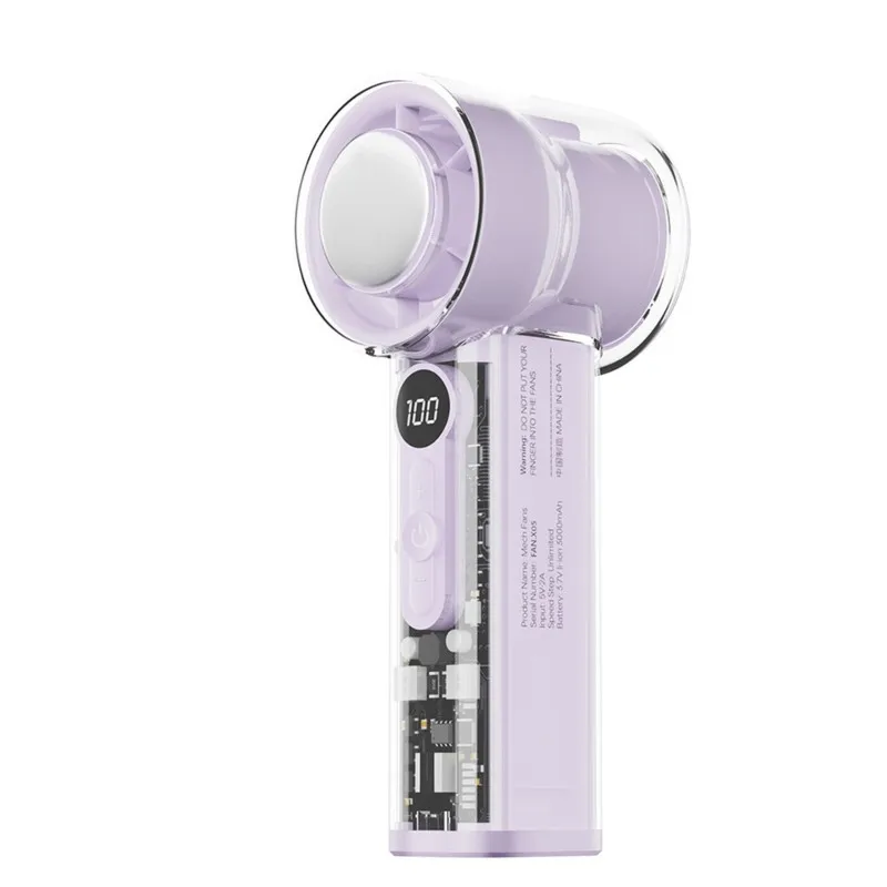 [B25B!】 USB Rechargeable Handheld Folding Fan-Transparent Cooling Design Ultra-Quiet Motor Operation