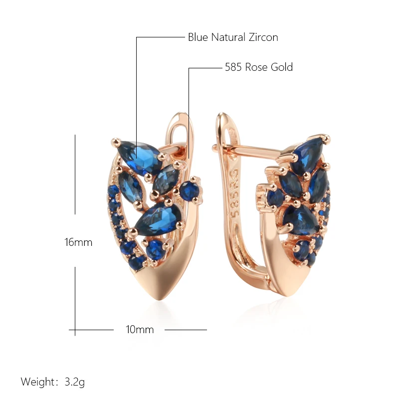 JULYDREAM Hollow Inlay Geometric Blue Zircon Drop Earrings Trendy 585 Gold Color Party Accessories Women Light Luxury Jewelry