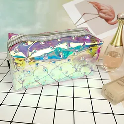 Iridescent TPU color makeup bag square storage peach heart diamond point dots star embossing spot travel bag