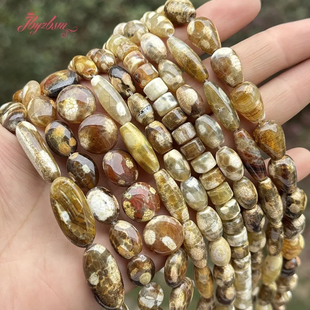 

Oval Coin Column Drop Heishi Brown Agate Natural Stone Beads 15 inch for DIY Charm Accessories Necklace Bracelet Jewelry Making