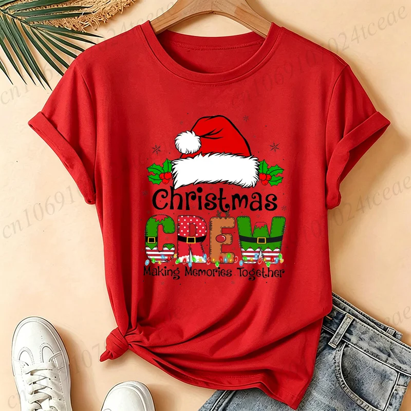 Women Tshirt Trend Fashion Shirt Christmas Crew making memories together Graphic Harajuku Streetwear Tops Matching Family Tees