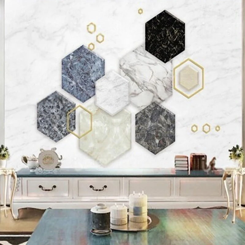 

MU8978 Relief three-dimensional simple geometric rhombic marble spliced TV living room background wall paper mural