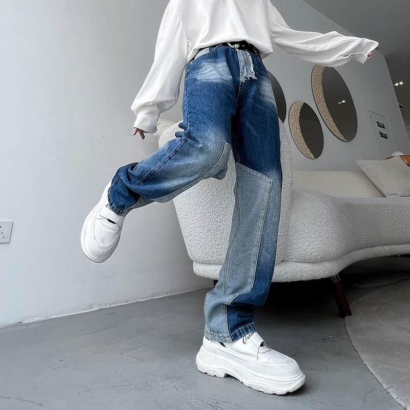 

Американские ретро-джинсы с асимметричным кроем и вставками, мужские, 2025, новая модная коллекция, брендовые, приталенные, прямые, рабочие брюки, повседневные, с низкой посадкой, длинные штаны