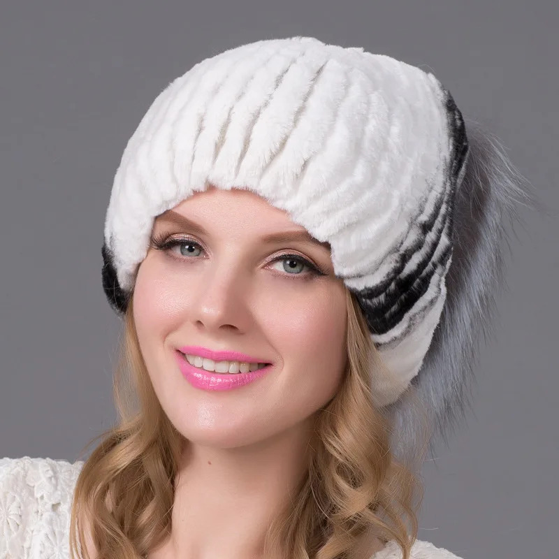 

Hot Selling Otter Rabbit Fur Woven Women's High-Quality Fur Hat, Thickened Autumn and Winter Warm Women's Fox Fur Knitted Hat