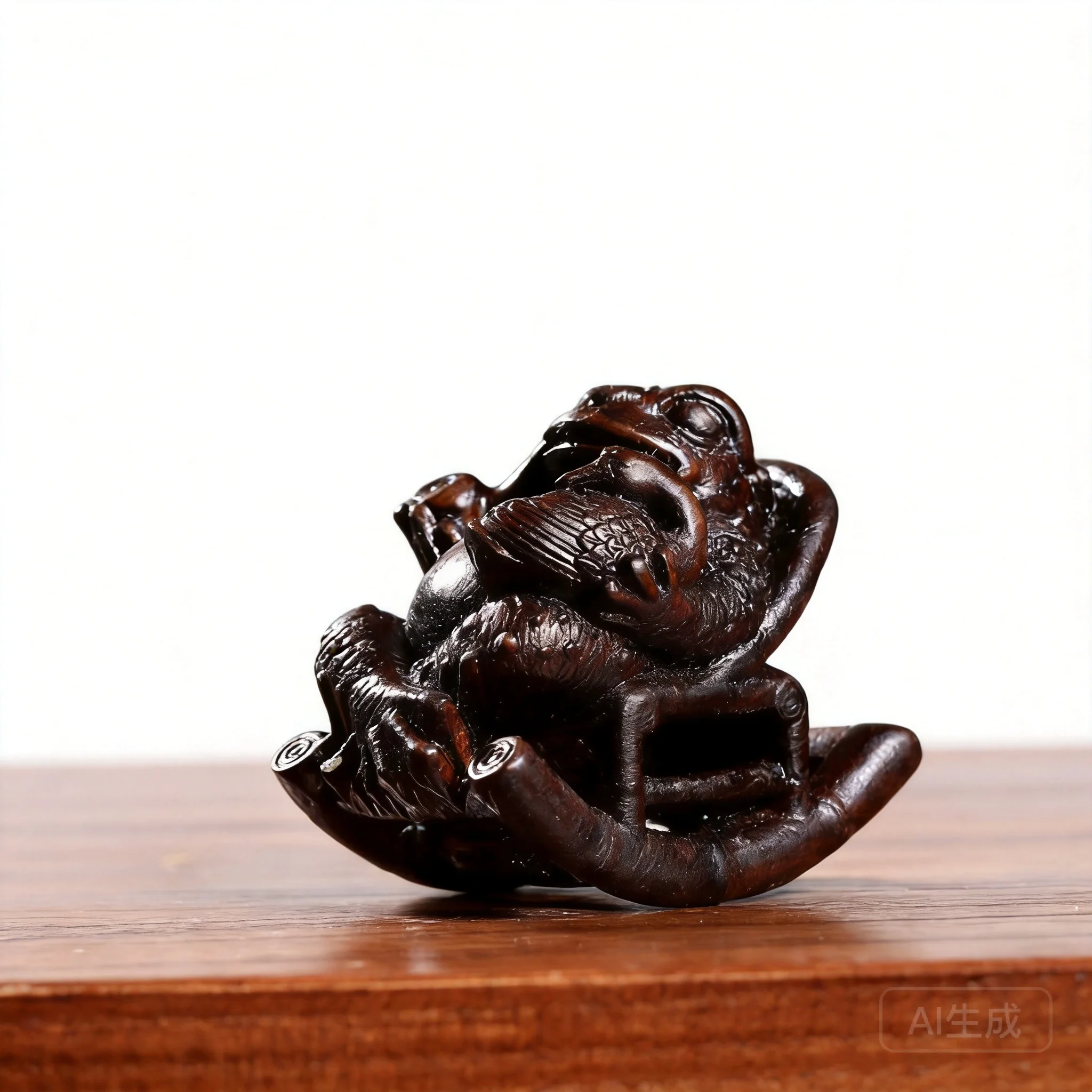 Chinese Traditional Lucky Redwood Carved Toad Figurine Feng Shui Good Luck Wealth Attract Decor Pocket Art Craft Gift Home Decor